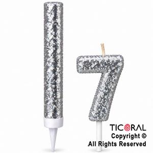 SET BENGALA Y VELA NUMERAL NUMERO 7 CON GIBRE PLATA